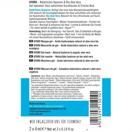 Sante Hydro Gel-Maske Naturliches Hyaluron & Bio-Aloe Vera  Hydro Gel Mask Натуральная гиалуроновая кислота и органическое алоэ вера