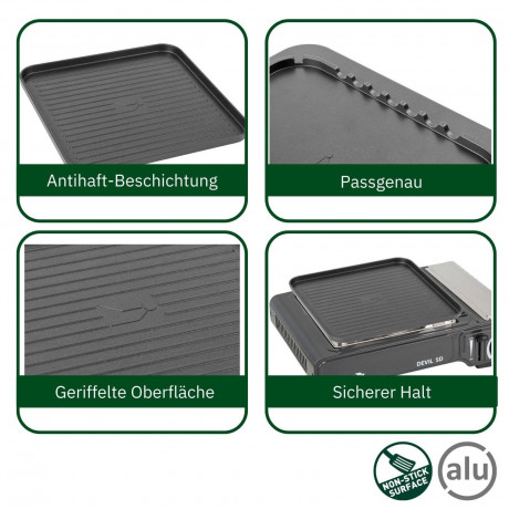 BRUNNER BRUNNER Gaskocher BRUNNER DEVIL SD NG Camping Gaskocher Set Zundsicherung, Vielseitig, (Gaskocher + Grillplatte) Газовая плиа BRUNNER BRUNNER DEVIL SD NG комплект газовых плит для кемпинга предохранитель зажигания, универсальный, (газовая плита +