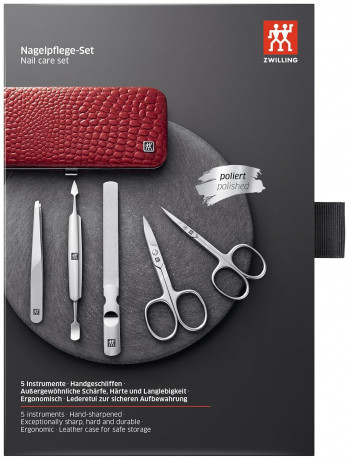 ZWILLING Manikure-Set, ZWILLING Маникюрный набор (Германия), 5 предметов, красный, футляр натуральная кожа, нержавеющая сталь, профессиональный уход за ногтями