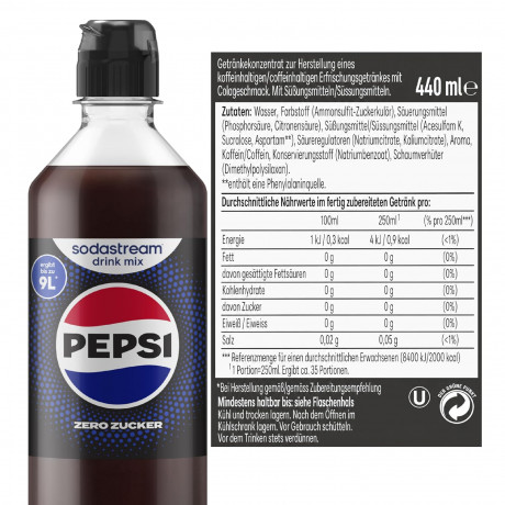Sodastream drink mix Pepsi Zero 440ml x 4st, Сироп для газированной воды, без сахара, концентрат напитка со вкусом Pepsi, набор 4 шт х 440 мл