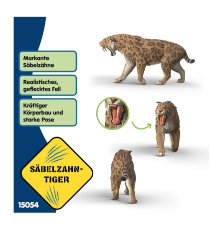 Schleich Dinosaurs Sabelzahntiger 15054, Фигурка динозавра саблезубого тигра (Германия), реалистичный динозавр, 14 см, ручная роспись, от 5 лет