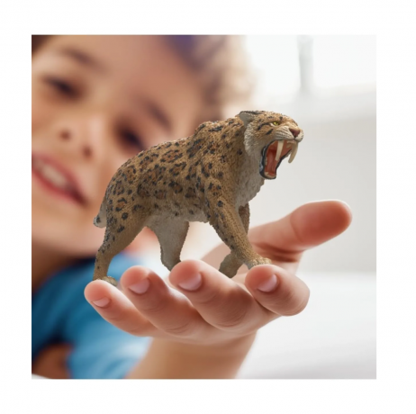 Schleich Dinosaurs Sabelzahntiger 15054, Фигурка динозавра саблезубого тигра (Германия), реалистичный динозавр, 14 см, ручная роспись, от 5 лет