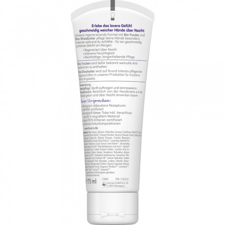 LAVERA Gute Nacht 2in1 Handcreme & Maske, 75 ml, Лавера Крем-маска для рук Спокойной ночи 2 в 1, био-лаванда и масло ши, ночной уход, 75 мл