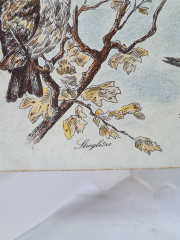 Панно винтажное Wlo &quot;Щеглы на ветке / Х. Арнот&quot;, керамика, 10 x 10 см, Германия, 1960-70гг.