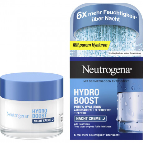 Neutrogena Hydro Boost Nacht Creme, 50 ml, Neutrogena Hydro Boost Восстанавливающий ночной крем с гиалуроновой кислотой, аминокислотами и пептидами, 50 мл