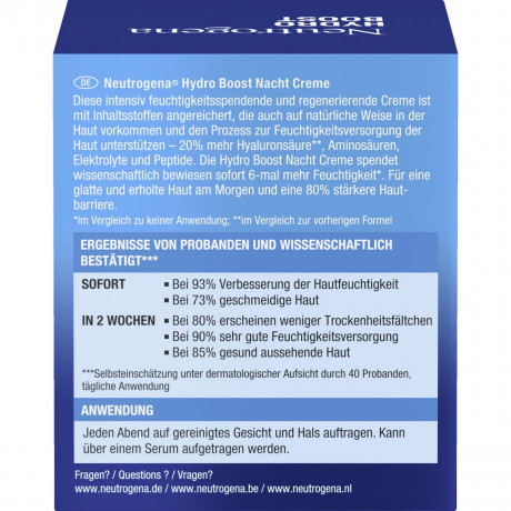 Neutrogena Hydro Boost Nacht Creme, 50 ml, Neutrogena Hydro Boost Восстанавливающий ночной крем с гиалуроновой кислотой, аминокислотами и пептидами, 50 мл