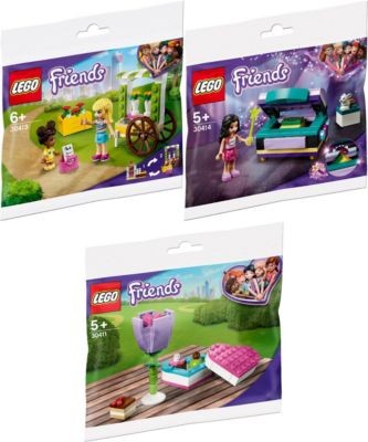 LEGO Friends 3er Set: 30413 Blumenwagen - Polybag + 30414 Emmas Zaubertruhe - Polybag + 30411 Pralinenschachtel  Blume - Polybag Набор друзей из 3 штук: 30413 цветочная тележка - полиэтиленовый пакет + 30414 Волшебный сундук Эммы - полиэтиленовый пакет +