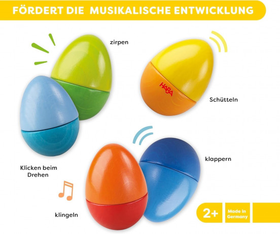 HABA Musical Eggs, HABA музыкальные яйца для детей, 5 шт, развивающие погремушки для слуха и моторики, деревянные музыкальные инструменты