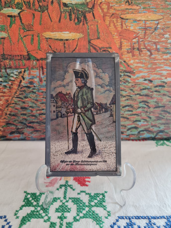 Винтажный витраж "Офицер, 1750 год", стекло, 15,5 см x 9,5 см, Германия, 1960-70гг.