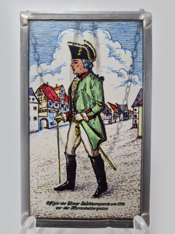 Винтажный витраж "Офицер, 1750 год", стекло, 15,5 см x 9,5 см, Германия, 1960-70гг.
