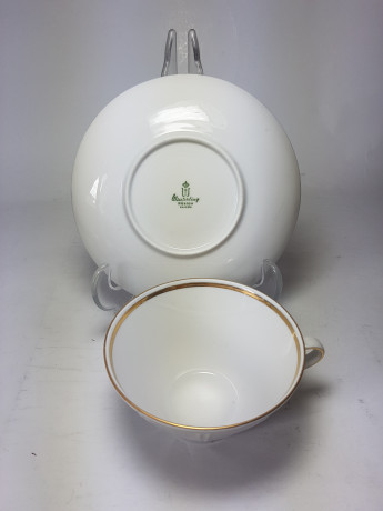 Winterling Roslau Bavaria Чайная пара, белый фарфор с позолоченным ободком и рельефным узором, Германия, 1960-70гг.