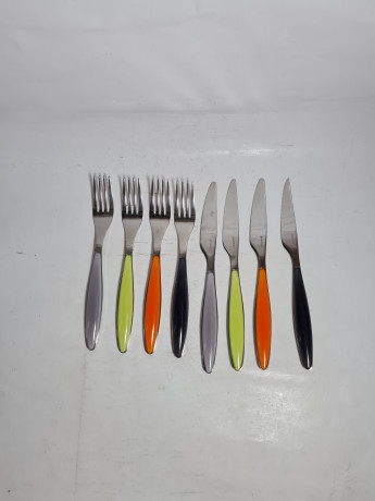 Набор столовых приборов винтажный Guzzini / Коллекция "Feeling", с цветными ручками, пластик / сталь, 23 см, Италия, 1990-2000гг.