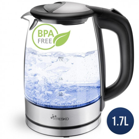 TRESKO TRESKO Wasserkocher TRESKO Wasserkocher Glas 1,7L Glaswasserkocher LED Edelstahl 2200W  Чайник TRESKO Чайник TRESKO стекло 1,7л стеклянный чайник LED нержавеющая сталь 2200Вт