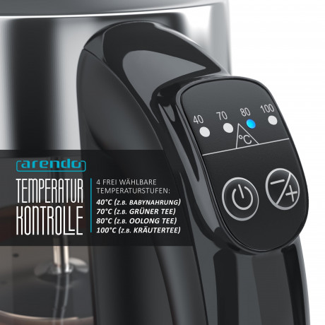 Arendo Arendo Wasserkocher, 1,7 l, 2200 W, Edelstahl Glas mit Teesieb, Teekocher, Temperaturwahl 40° C 100° C Чайник Arendo, 1,7 л, 2200 Вт, стакан из нержавеющей стали с ситечком для чая, чайник, выбор температуры 40°С 100°С