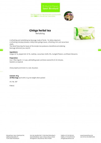Krauterhaus Sanct Bernhardt Ginkgo Гинкго herbal tea 50 g