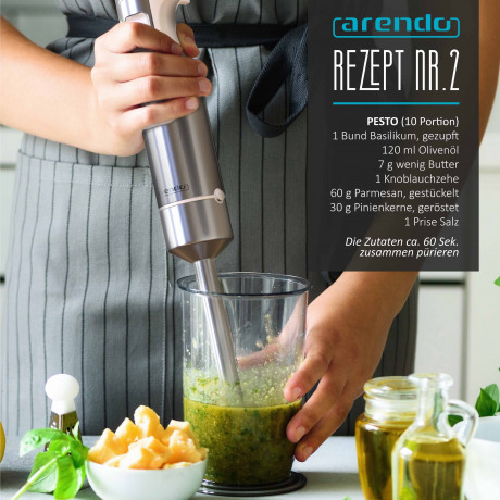 Arendo Arendo Stabmixer, 1000 W, Edelstahl mit stufenloser Geschwindigkeitsregelung, Purierstab Weiss  Погружной блендер Arendo, 1000 Вт, нержавеющая сталь с плавной регулировкой скорости, очищающий стержень белый