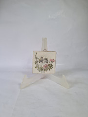 Панно винтажное Wlo &quot;Птицы с розами / Х. Арнот&quot;, керамика, 10 x 10 см, Германия, 1960-70гг.