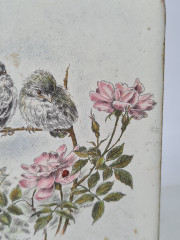 Панно винтажное Wlo &quot;Птицы с розами / Х. Арнот&quot;, керамика, 10 x 10 см, Германия, 1960-70гг.