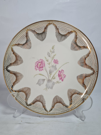 Чайное трио винтажное Winterling Roslau Bavaria / Sabina с розовыми цветами и обильным золотым узором, фарфор, Германия, 1960-70гг.