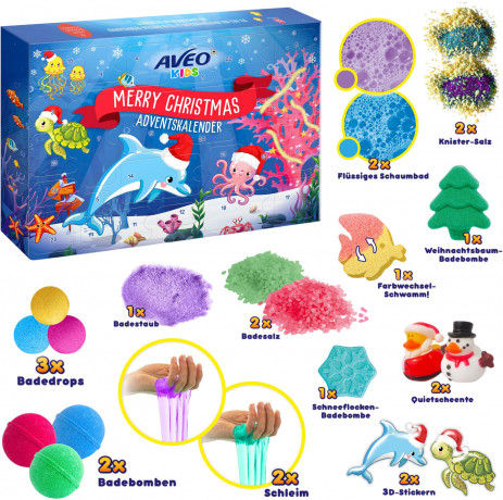 AVEO Kids Adventskalender 2026, Детский адвент-календарь 2026 AVEO Kids со средствами для ванны и временной татуировкой