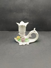 Подсвечник винтажный VIP в форме раскрывшегося бутона с объемными цветами, 11 см, фарфор, Германия, 1960-70гг.