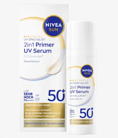 NIVEA SUN Sun Fluid 2in1 Primer & UV Serum, SPF 50+, Сыворотка-праймер для всех типов кожи SPF 50+, быстро впитывается, 30 мл