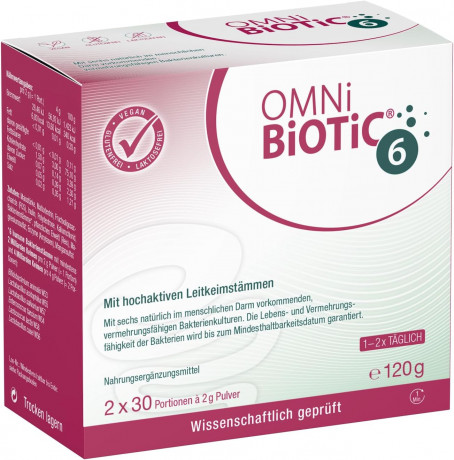 OMNI-BIOTIC 6 60g, Пробиотик для кишечника и микрофлоры, от вздутия и дискомфорта, 6 штаммов бактерий, 1 млрд КОЕ в порции, без лактозы и глютена 60г (30 порций)