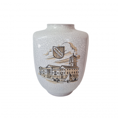 Ваза винтажная Karlsruhe, кракле с изображением городской площади, 29 x 20 см, Германия, 1960-70гг.