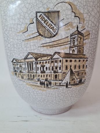 Ваза винтажная Karlsruhe, кракле с изображением городской площади, 29 x 20 см, Германия, 1960-70гг.