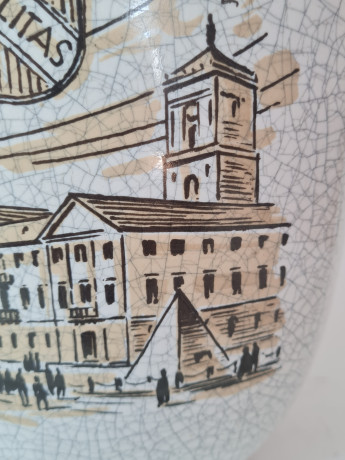 Ваза винтажная Karlsruhe, кракле с изображением городской площади, 29 x 20 см, Германия, 1960-70гг.