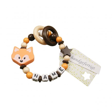 kleinerStorch Greifling mit Name – Madchen Jungen Beissring personalisiert – Holz Rassel Fuchs orange Персонализированное кольцо для прорезывания зубов с именем
