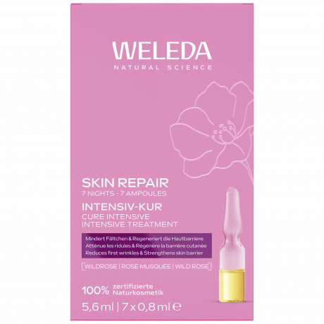 WELEDA Skin Repair Intensiv Kur, 7 x 0.8 ml, 5.6 ml, Интенсивный масляный уход Skin Repair для лица с пятью натуральными растительными маслами, 7 ампул по 0,8 мл, всего 5,6 мл