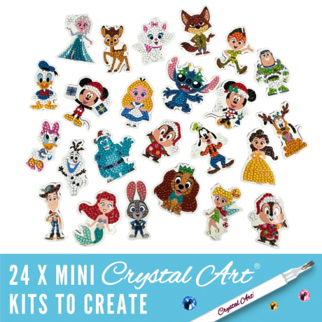 Craft Buddy Crystal Art Disney Adventskalender 2026 mit 24 Magnetfiguren, Творческий адвент-календарь Craft Buddy Crystal Art Disney 2026, 24 магнитные фигурки и ёлка-подставка