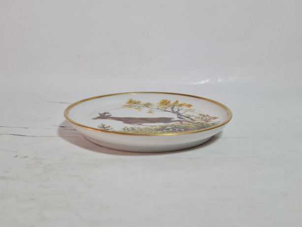 Тарелка декоративная винтажная AK Kaiser / Loh с изображением оленя, фарфор, 10 см, Германия, 1960-70гг.