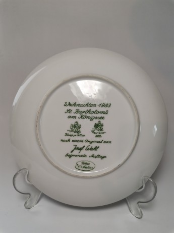 Tettau Weihnachten, Коллекционная Рождественская Тарелка "Церковь Святого Варфоломея на Кёнигсзее" художника Йозефа Валя, 20см, Германия 1983г.