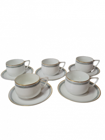 Rosenthal Selb Bavaria Donatello Набор для чая на 5 персон с зеленым элегантным узором, Германия, 1960-70гг.