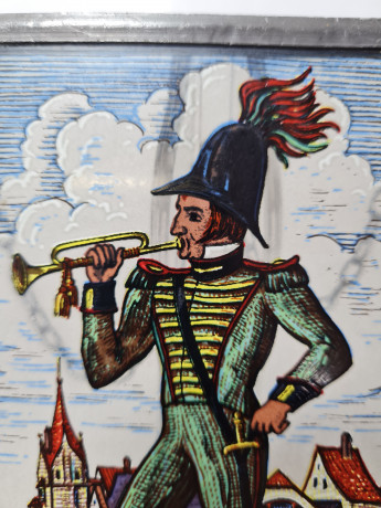 Винтажный витраж "Офицер, 1843 год", стекло, 15,5см x 9,5см, Германия, 1960-70гг.