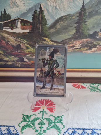 Винтажный витраж "Офицер, 1843 год", стекло, 15,5см x 9,5см, Германия, 1960-70гг.