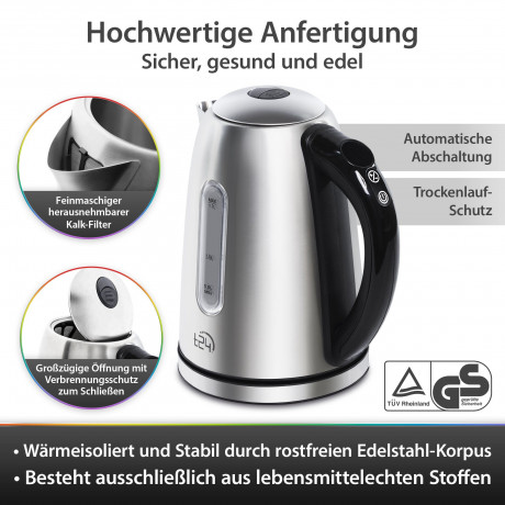 T24 T24 Wasserkocher Edelstahl Wasserkocher mit LED, LCD-Display, 40°-100°Warmhaltefunktion, 1.7 l, 2200 W  Чайник T24 Чайник из нержавеющей стали со светодиодной подсветкой, ЖК-дисплеем, функцией поддержания тепла 40°-100°, 1,7 л, 2200 Вт