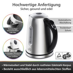 T24 T24 Wasserkocher Edelstahl Wasserkocher mit LED, LCD-Display, 40°-100°Warmhaltefunktion, 1.7 l, 2200 W  Чайник T24 Чайник из нержавеющей стали со светодиодной подсветкой, ЖК-дисплеем, функцией поддержания тепла 40°-100°, 1,7 л, 2200 Вт