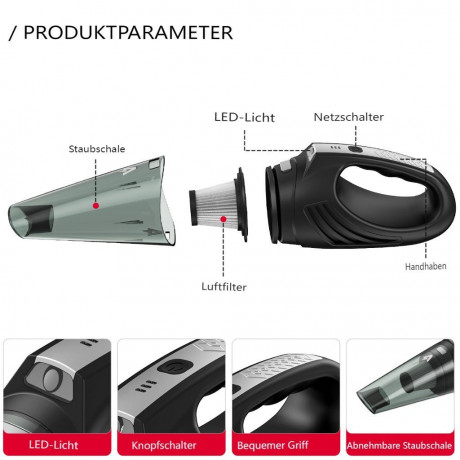 AUDEW AUDEW Akku-Handstaubsauger, 120W Kabellos Handstaubsauger 6000PA Autostaubsauger mit 1x Filter Беспроводной ручной пылесос AUDEW, беспроводной ручной пылесос мощностью 120 Вт, автомобильный пылесос 6000PA с 1 фильтром