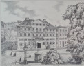 Картина в раме винтажная в черно-белых тонах "Шарлоттенплац" Brukner Stuttgart, 31,5 x 42 см, Германия, 1960-70гг.