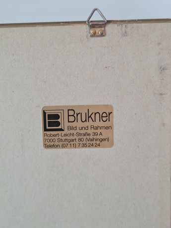 Картина в раме винтажная в черно-белых тонах "Шарлоттенплац" Brukner Stuttgart, 31,5 x 42 см, Германия, 1960-70гг.