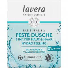 LAVERA Feste Dusche 2 in 1 basis sensitiv Hydro Feeling, 50 g, Лавера Твёрдый гель для душа 2 в 1 для мягкого очищения кожи тела и волос, био-алоэ вера и кератин, 50 г