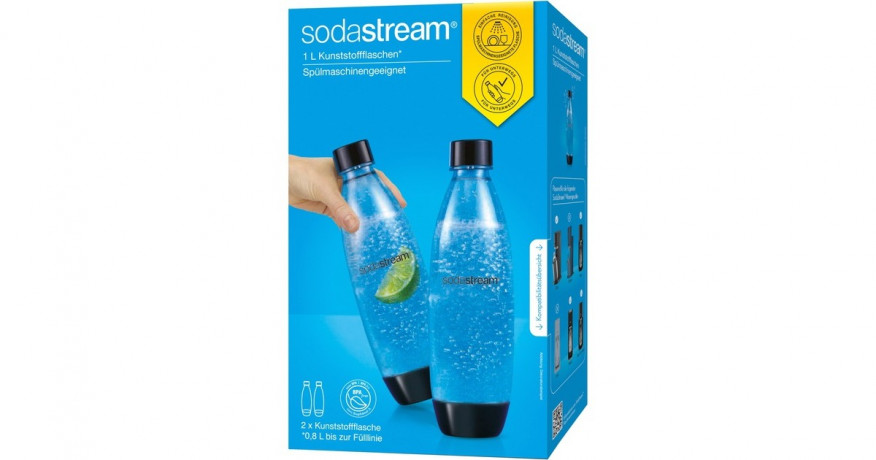 SodaStream SodaStream Kunststoffflasche Fuse, 1 L, 2er-Pack, Kanne transparent/schwarz, fur DUO-Sprudler  transparent/schwarz Пластиковая бутылка SodaStream Fuse, 1 л, 2 шт. в упаковке, кувшин прозрачный/черный, для газировщика DUO