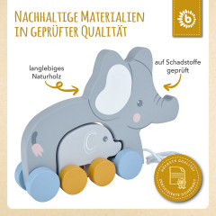 bieco Nachziehspielzeug Holz Elefant Kinder Nachziehtier Holzspielzeug ab 1J. Ziehtier Nachziehspielzeug Мягкая игрушка деревянный слон Детская развивающая игрушка от 1 года. Потяните за игрушку