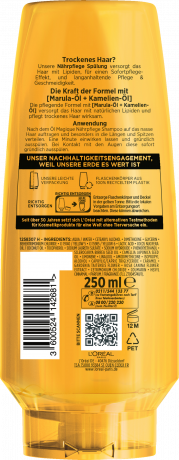 L'Oreal Paris Elvital Oel Magique Naehrpflege Spuelung, 250 ml, Питательный кондиционер с маслами марулы и камелии для сухих волос, мягкость, блеск и лёгкое расчёсывание, 250 мл
