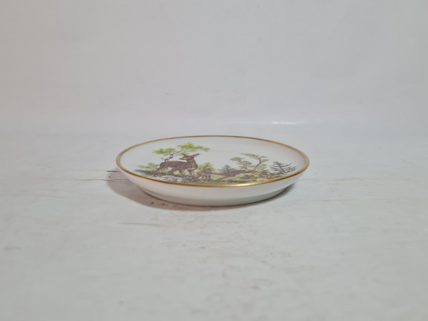 Тарелка декоративная винтажная AK Kaiser / Gör с изображением оленя и оленят, фарфор, 10 см, Германия, 1960-70гг.