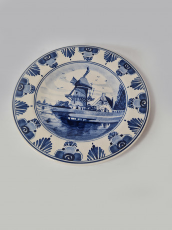 Delft Holland Декоративная тарелка "Мельница", дельфтский фарфор, 19см, Голландия, 1960-70гг.