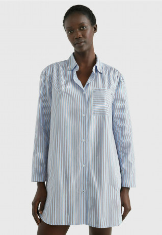 Tommy Hilfiger TAPE SLIM SHIRT NIGHTDRESS Nightie wlw nola stripe vessel blue ОБЛЕГАЮЩАЯ НОЧНАЯ РУБАШКА С ЛЕНТОЙ Nightie wlw nola полосатый сосуд синий